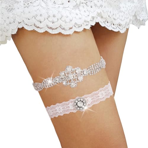 Elegant Rhinestone Lace Wedding Garters Set of 2
