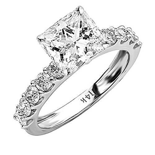 14K Classic Princess Cut Diamond Engagement Ring, White Gold