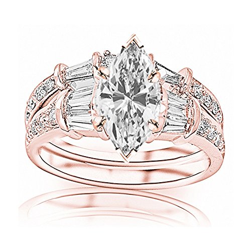 GIA Certified Marquise Cut Diamond Engagement Wedding Set