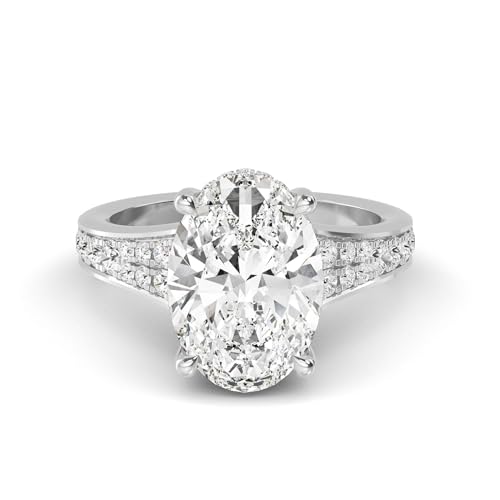 14K White Gold Oval & Round Cut Diamond Vintage Engagement Ring