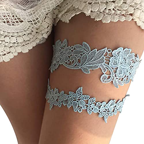Elegant Blue Lace Wedding Garter Set for Brides