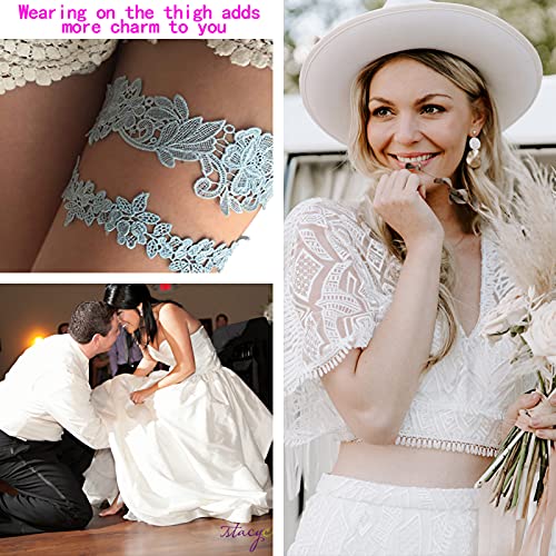 Elegant Blue Lace Wedding Garter Set for Brides