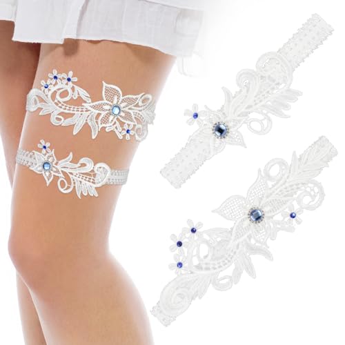 Floral Lace Wedding Garters Set with Rhinestone