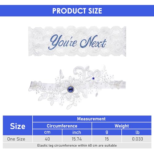 Lusofie Blue Rhinestone Bridal Lace Garter Set