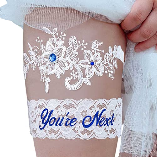 Lace and Crystal Bridal Garter Set - White