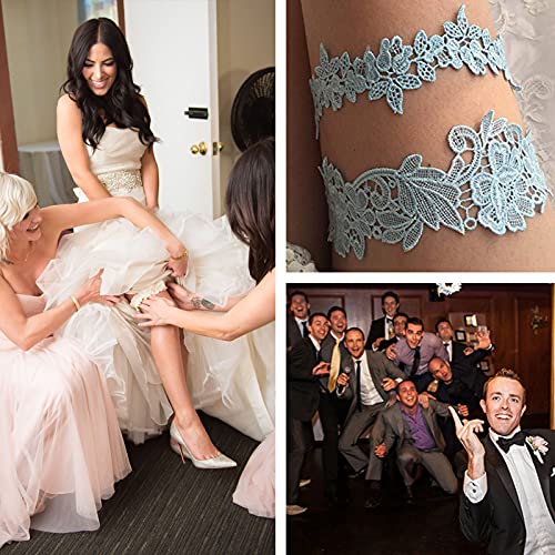 Elegant Blue Lace Wedding Garter Set for Brides