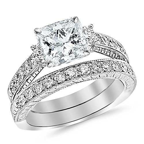14K White Gold 4 Carat Lab Grown Diamond Bridal Set