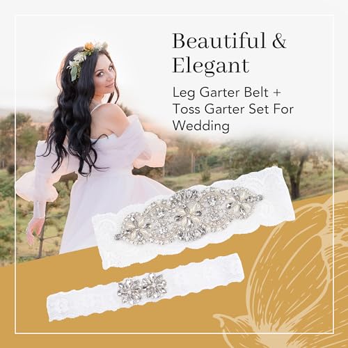 Elegant White Lace Wedding Garter & Toss Set