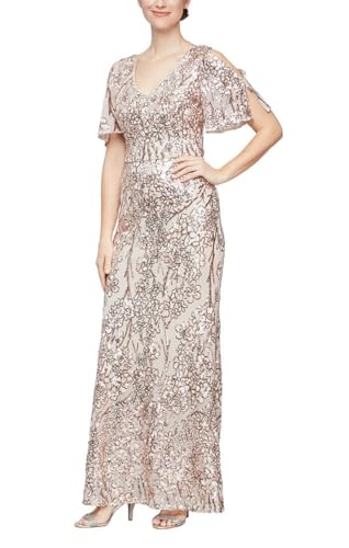 Sequin Lace Cold Shoulder Gown for Weddings, Size 16