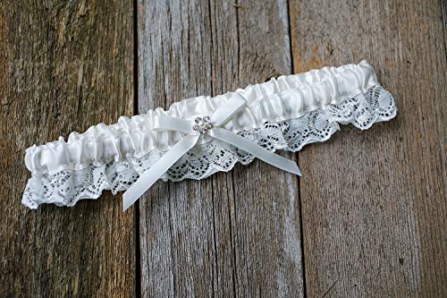 Ivory Rhinestone Wedding Garter with Satin Bow