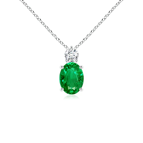 Emerald Solitaire Pendant Necklace in 14K White Gold