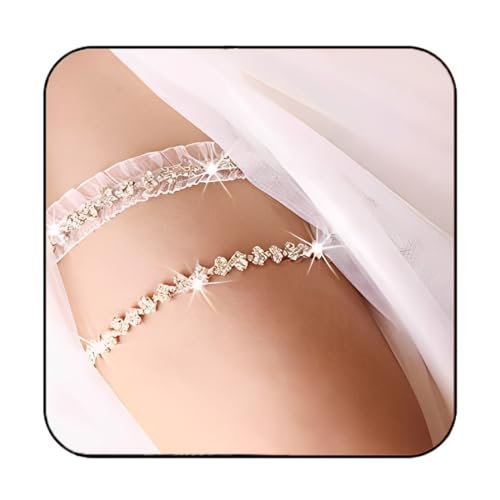 Elegant White Lace Bridal Garter Set with Rhinestones