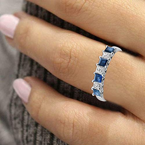 Princess-cut Diamond & Sapphire Wedding Band in 14K White Gold