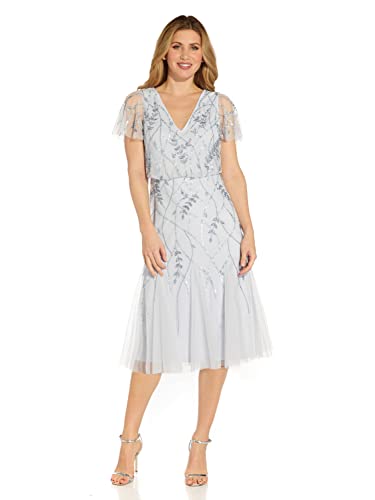 Adrianna Papell Beaded Midi Dress in Serenity Blue