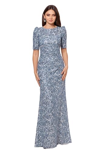 Blue/Silver Lace Sequin Long Dress for Weddings