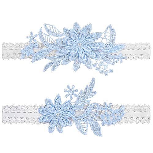Bridal Lace Garter Set with Blue Flower Accents