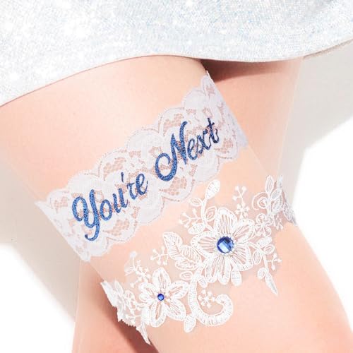 Lusofie Blue Rhinestone Bridal Lace Garter Set