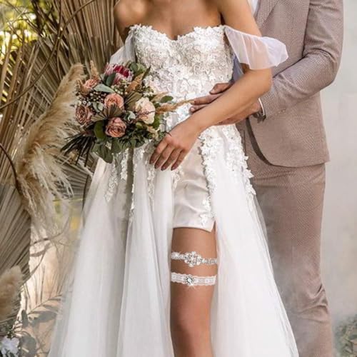 Elegant Rhinestone Lace Wedding Garters Set of 2