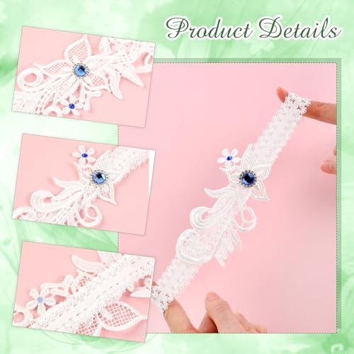 Floral Lace Wedding Garters Set with Rhinestone