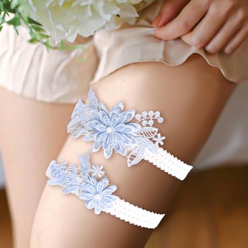 Light Blue Lace Wedding Garter Set for Brides
