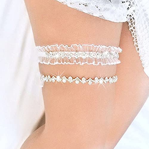Elegant White Lace Bridal Garter Set with Rhinestones
