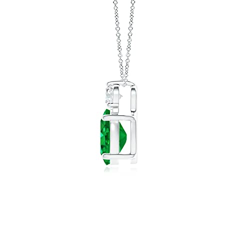 Emerald Solitaire Pendant Necklace in 14K White Gold