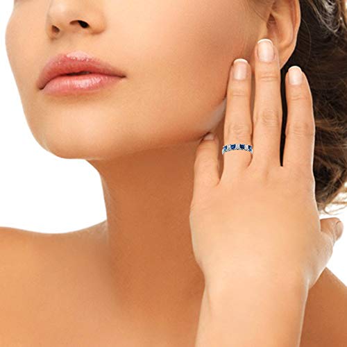 Princess-cut Diamond & Sapphire Wedding Band in 14K White Gold