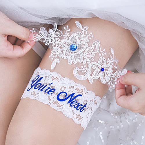 Lace and Crystal Bridal Garter Set - White
