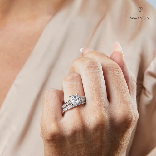 Princess Cut CZ Wedding Ring Set in Yellow Gold