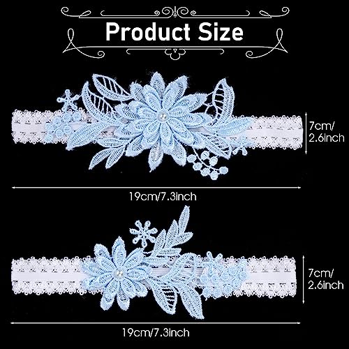 Bridal Lace Garter Set with Blue Flower Accents