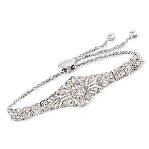 Diamond Floral Openwork Bolo Bracelet in Sterling Silver