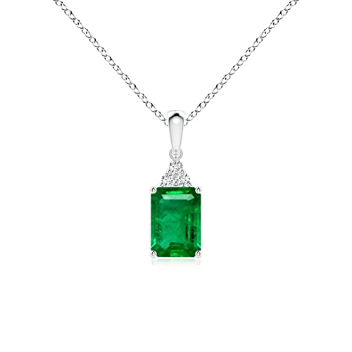 Emerald Solitaire Pendant Necklace in 14K White Gold