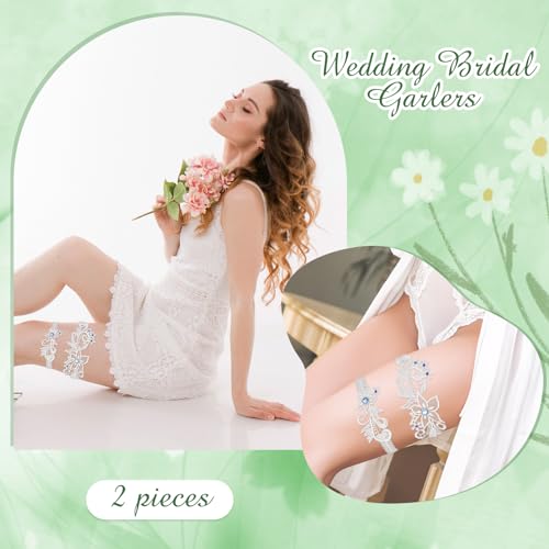 Floral Lace Wedding Garters Set with Rhinestone