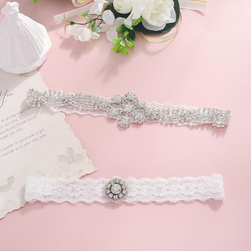 Elegant Rhinestone Lace Wedding Garters Set of 2