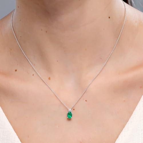 Emerald Solitaire Pendant Necklace in 14K White Gold