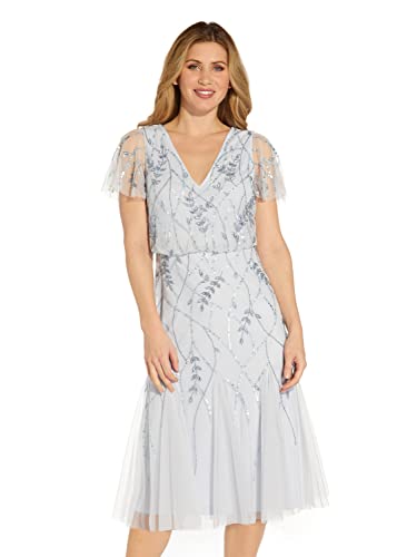 Adrianna Papell Beaded Midi Dress in Serenity Blue