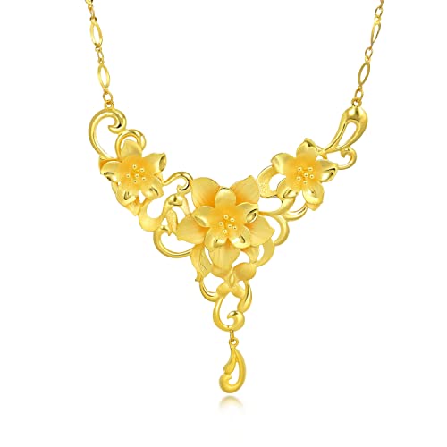 Gold Floral Blooming Necklace for Chinese Wedding - 24K