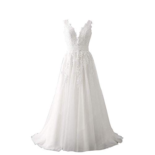 White Lace Applique Ball Gown Wedding Dress Bride