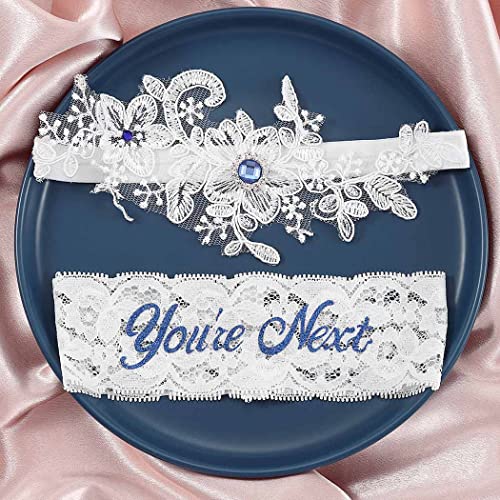 Lace and Crystal Bridal Garter Set - White