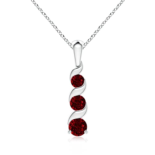 Angara Natural Ruby Three Stone Pendant Necklace for Women