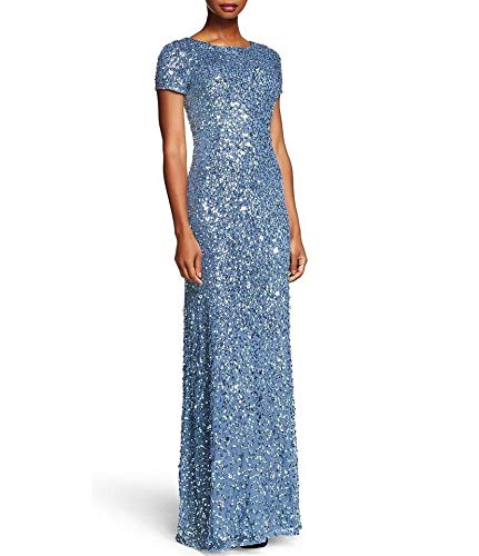 Adrianna Papell Women's Sequin Gown, Short Sleeve, Nile