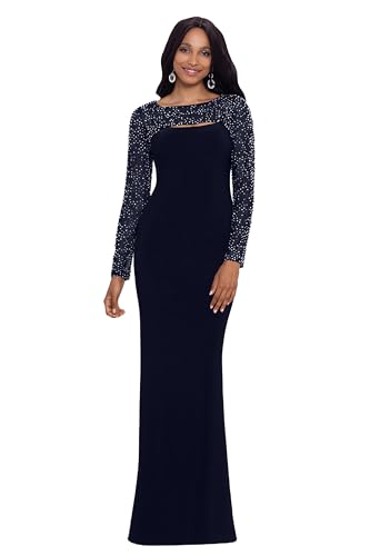 Navy/Silver Beaded Sleeve Sheath Dress for Women