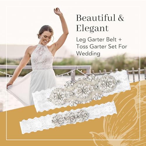 Elegant Stretch Lace Garter with Rhinestones and Pearls