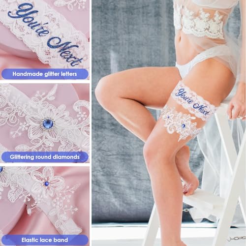 Lusofie Blue Rhinestone Bridal Lace Garter Set