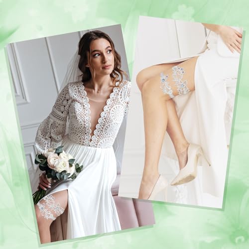 Floral Lace Wedding Garters Set with Rhinestone