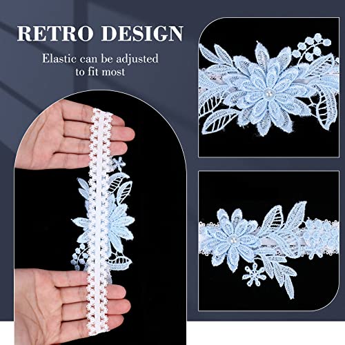 Bridal Lace Garter Set with Blue Flower Accents
