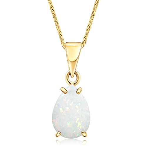 White Opal Teardrop Pendant Necklace - 14K Gold