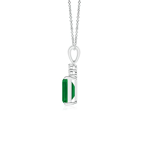 Emerald Solitaire Pendant Necklace in 14K White Gold