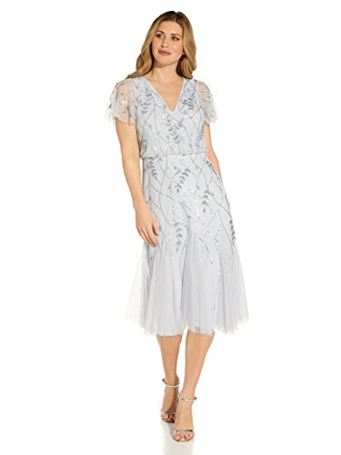 Adrianna Papell Beaded Midi Dress in Serenity Blue