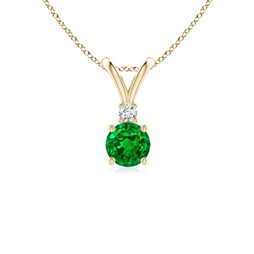 14K Yellow Gold Natural Emerald Pendant Necklace - Wedding